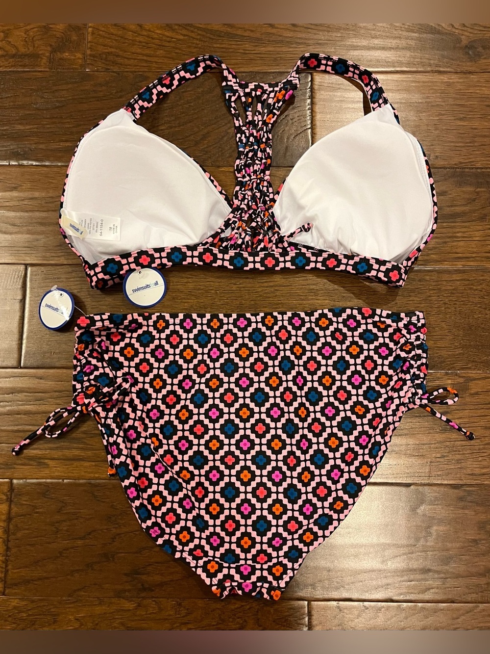 NWT Swimsuits For All Women’s 2 PIECE Pink Geometric Top 18 Bikini Bottoms 16 - Picture 3 of 12